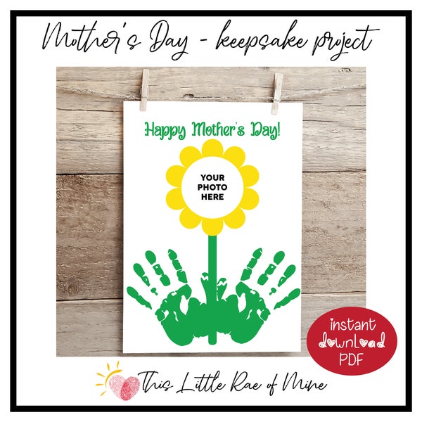 Happy Mother's Day - Flower - handprint Art - photo - Keepsake - Printable - Craft for kids - Mother's Day school activity project - May