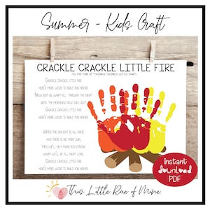 Crackle Crackle Little Fire - Camping song - Campfire - Summer - Handprint Art - printable - keepsake - DIY kids craft - Summer fun activity