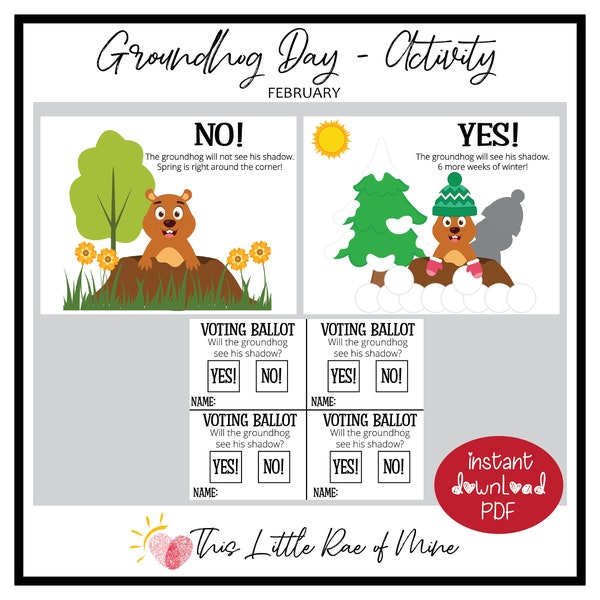 Groundhog Day Voting - Spring - Winter - Printable - kids activity - school activity - homeschool - Classroom Holiday activity - February