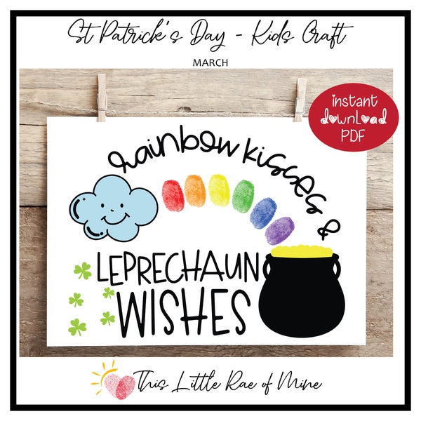 Rainbow Kisses Leprechaun Wishes - St Patrick's Day Printable - handprint Art - DIY kid craft - school activity project - homeschool - March