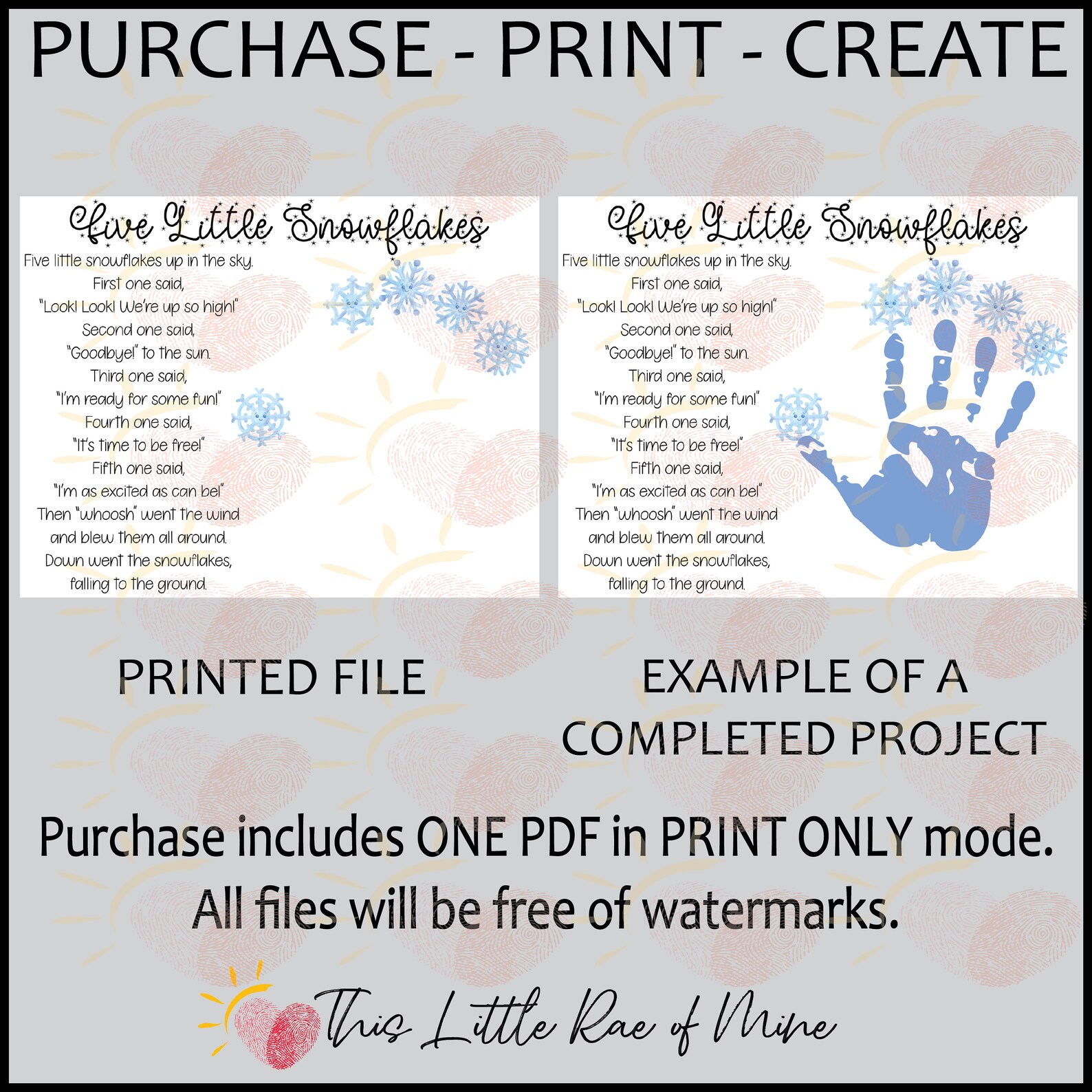 Five Little Snowflakes - Winter - Poem - Handprint Art Keepsake ...