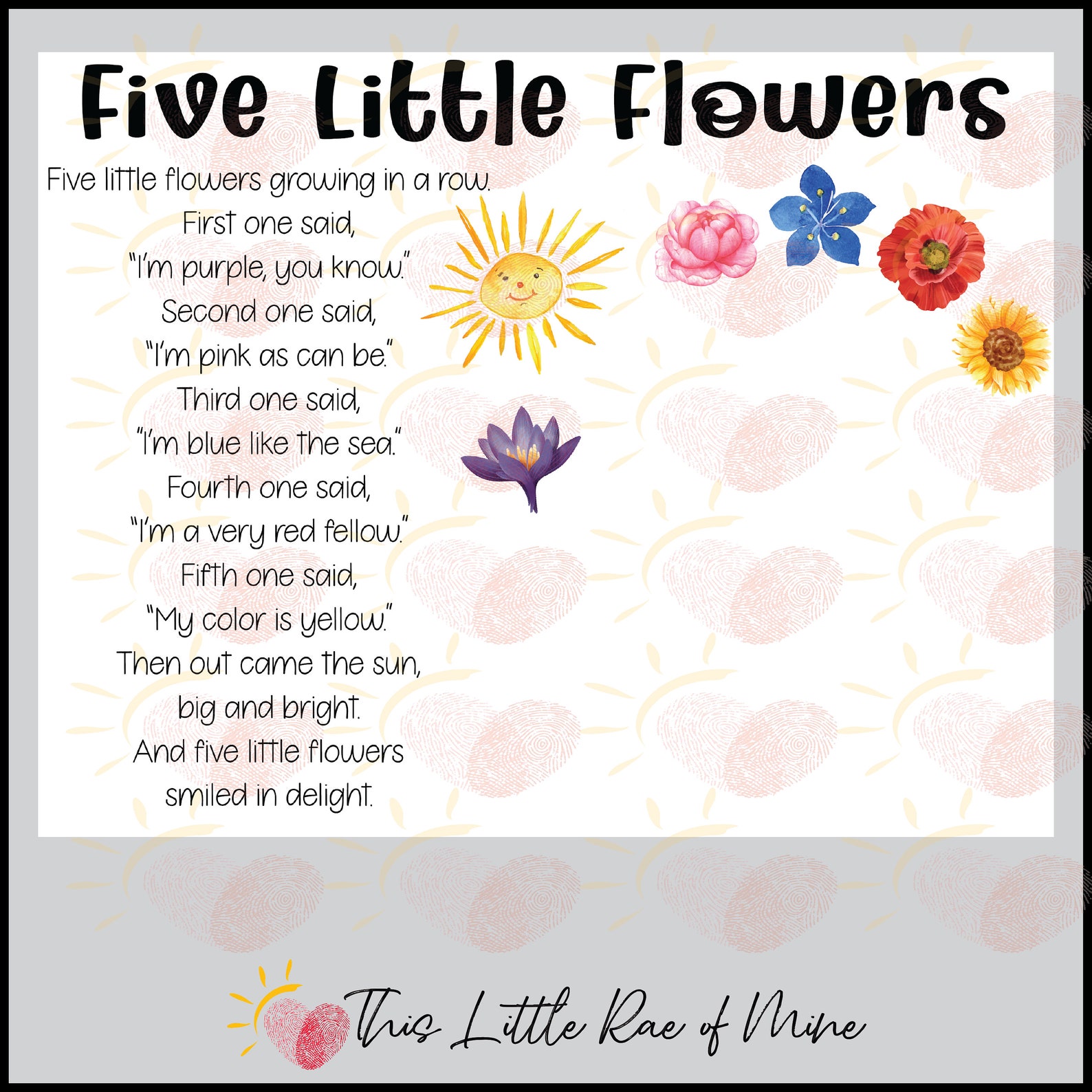 Five Little Flowers Spring Poem Handprint Art Keepsake Printable DIY ...