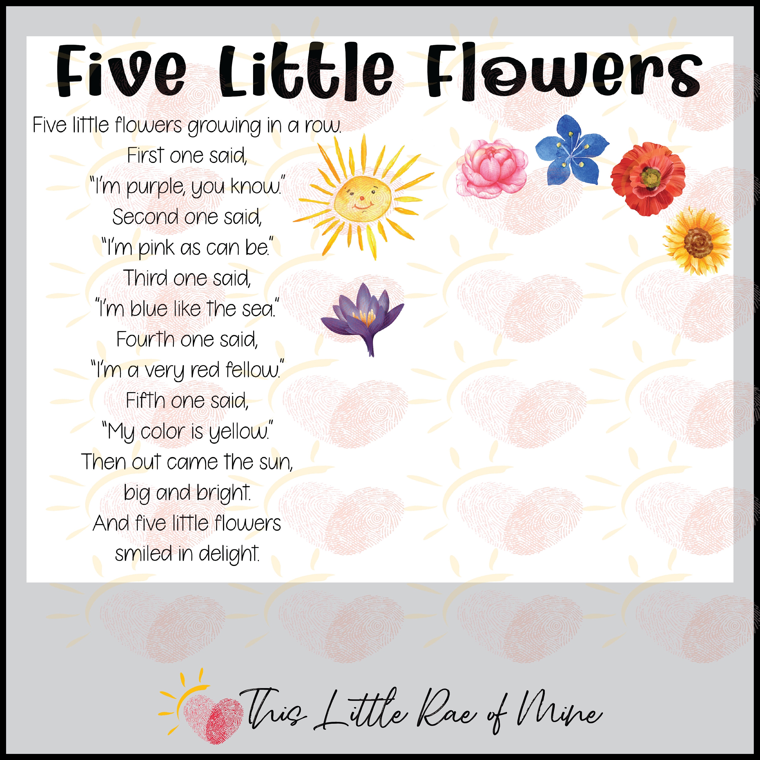Five Little Flowers Spring Poem Handprint Art Keepsake Etsy
