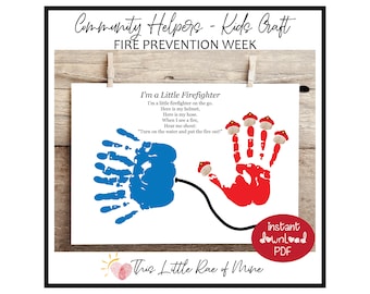 Kleiner Feuerwehrmann - Feuerwehr Woche - Feuerwehr - Fingerabdruck - Handabdruck Art - Andenken - Printable - Basteln für Kinder - Herbst