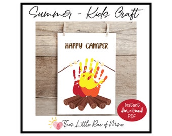 Happy Camper - Camping - Campfire - Summer - Handprint Art - printable - Handprint craft - keepsake - DIY kids craft - handmade gift