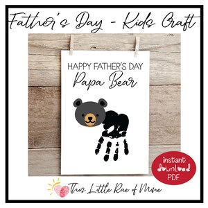 Papa ours - Fête des pères - empreinte d'art - imprimable - empreintes manuelles - souvenir - travaux manuels pour enfants - cadeau fait main - carte