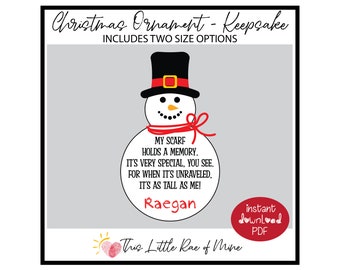 Snowman - Scarf - Christmas - Ornament - Keepsake - Printable for kids - DIY Craft - winter - gift - holiday activity - Christmas memory