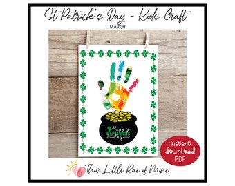 Happy St Patrick's Day - Pot of Gold - Rainbow - Printable - handprint Art - DIY kid craft - school activity project - homeschool - March