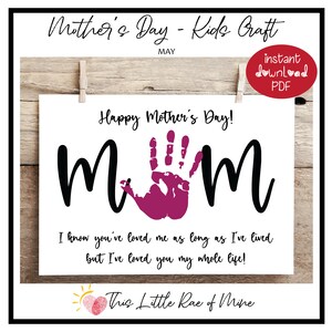 Maman - Fête des Mères - Impression d'art à la main - Imprimable - Artisanat d'empreintes de main - souvenir - DIY pour enfants - cadeau fait main - Carte de fête des mères - Mai