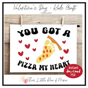 Pizza my heart - Pizza Valentin - Valentinstag - druckbare Handabdruck Kunst Andenken - DIY Kinder Basteln - handgemachtes Geschenk Valentinstag Karte