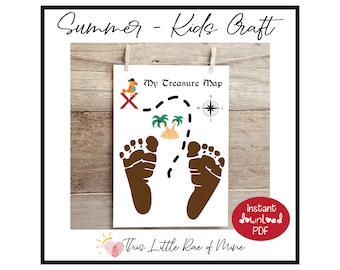 Treasure Map - Treasure Hunt - Pirate - Summer - footprint Art - printable - Handprint craft - keepsake - DIY kids craft - handmade gift