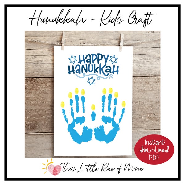 Hanukkah - Menorah - candelabrum - candle - Star of David - Jewish - faith - religious - handprint Art - Keepsake - Printable - for kids