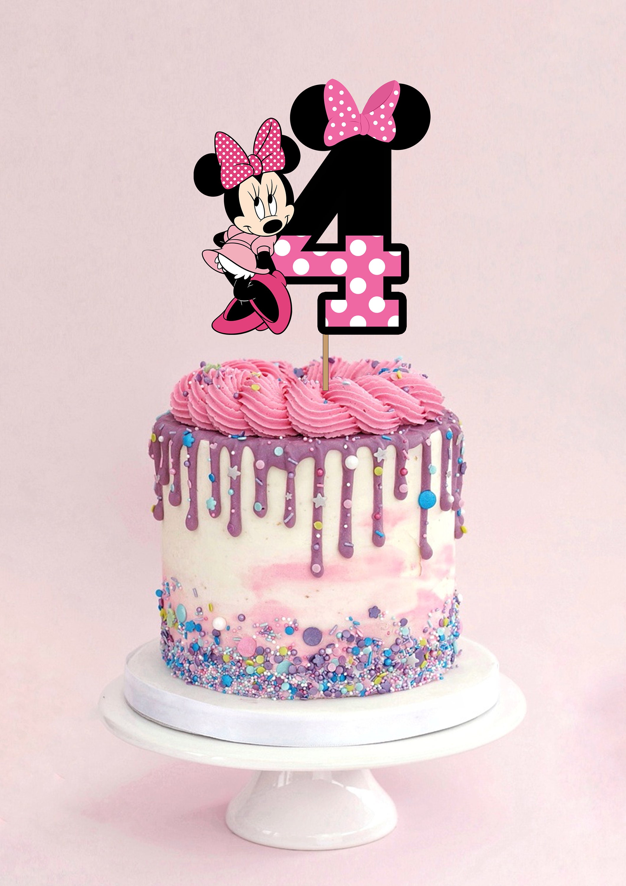 Printable Minnie Mouse 4th Birthday Cake Topper Birthday Etsy India