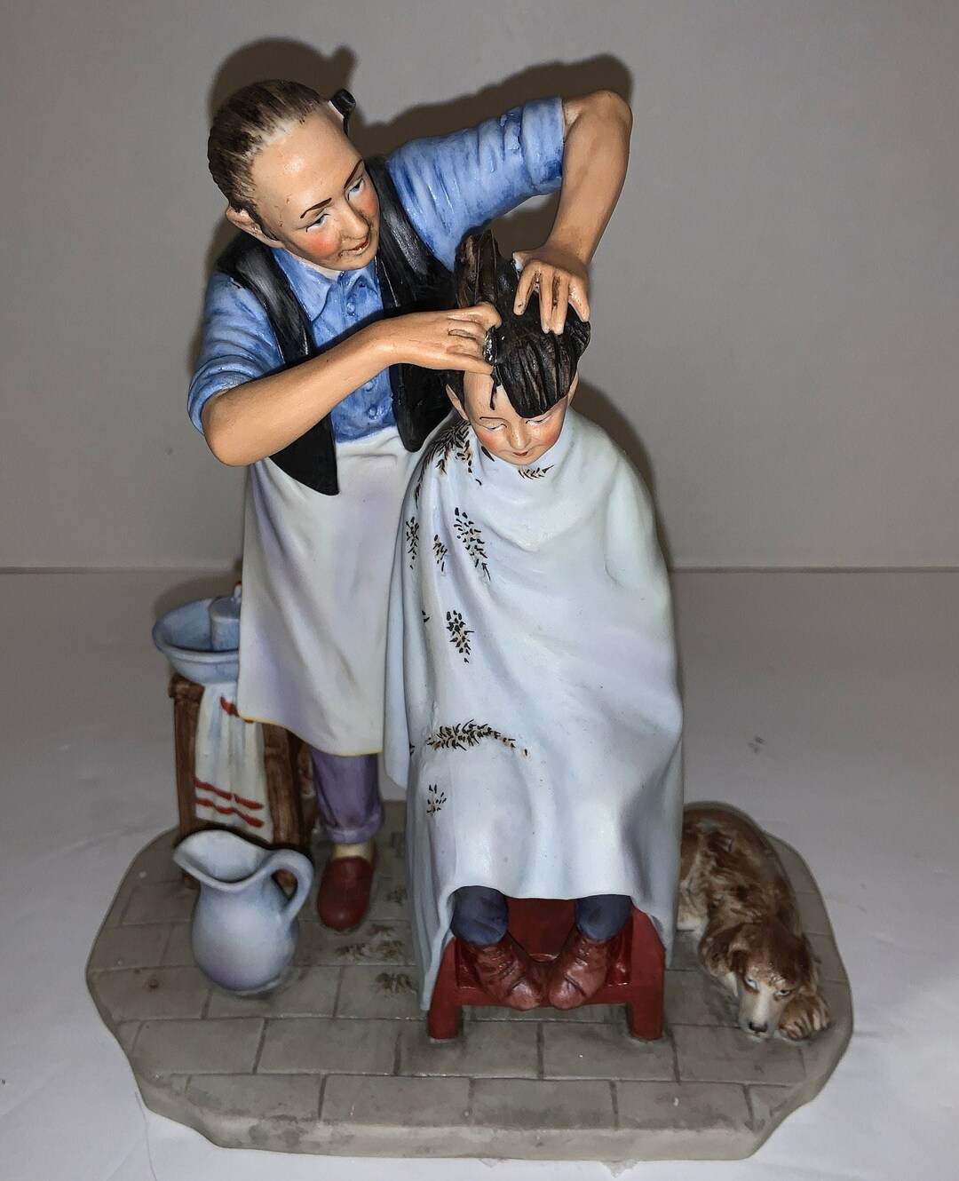 Vintage Gorham Norman Rockwell summer Shear Agony Figurine FULL SIZE Boy Getting Haircut From