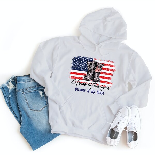 Home Of The Free Because Of The Brave USA Flag Hooded Sweatshirt Hoodie MM141SW