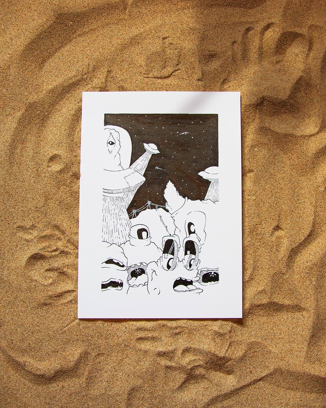 original drawing "alien invasion" India ink