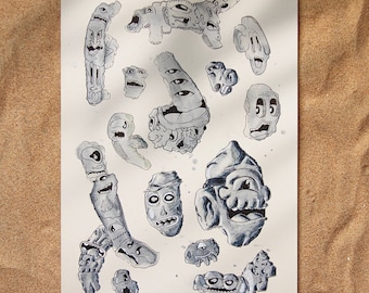 original drawing &quot;hidden faces&quot; watercolor