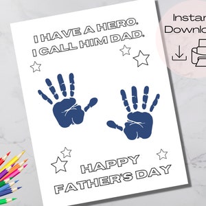 Father's Day Handprint Craft | Printable Father's Day Gift | Father's Day Gift from Kids | Dad is my Hero Card