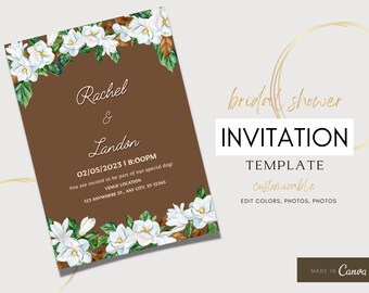 Rustic Wedding Invitation | Magnolia Wedding Invitation | Classic Wedding Invitation Template | White Floral Wedding Invitation Template