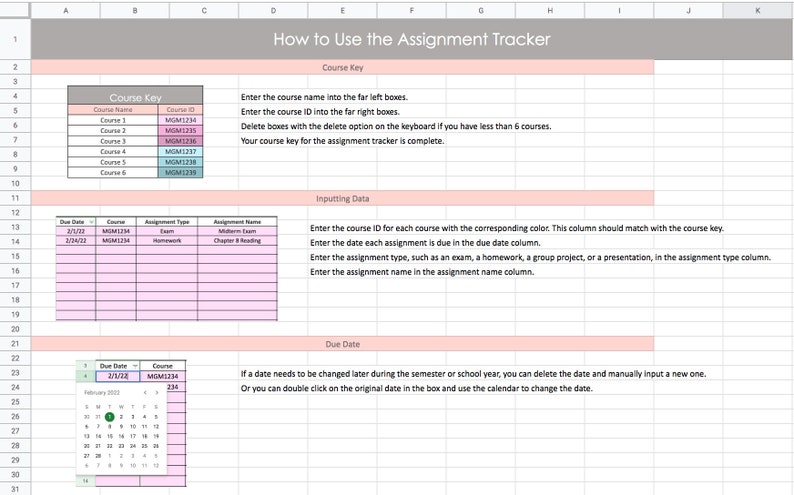 college assignment spreadsheet template google sheets