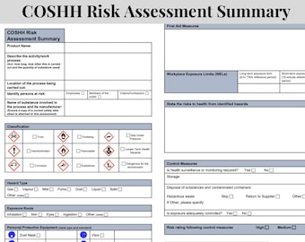 COSHH Risk Assessment Template | COSHH Risk Assessment Checklist | Control of Substances Hazardous to Health (COSHH) Assessment Form