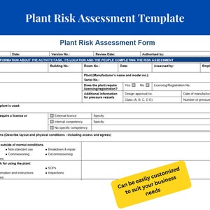 Comprehensive Plant Risk Assessment Form - Instant Download, Editable Word Template, Safety Compliance Document | Plant and Equipment RA