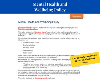 Mental Health Policy Template for Workplace Wellbeing - Editable Word Document, Comprehensive Support Services Form