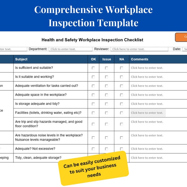 Comprehensive Workplace Inspection Checklist Template Word | H&S Workplace Inspection Template | General Workplace Inspection Checklist Form