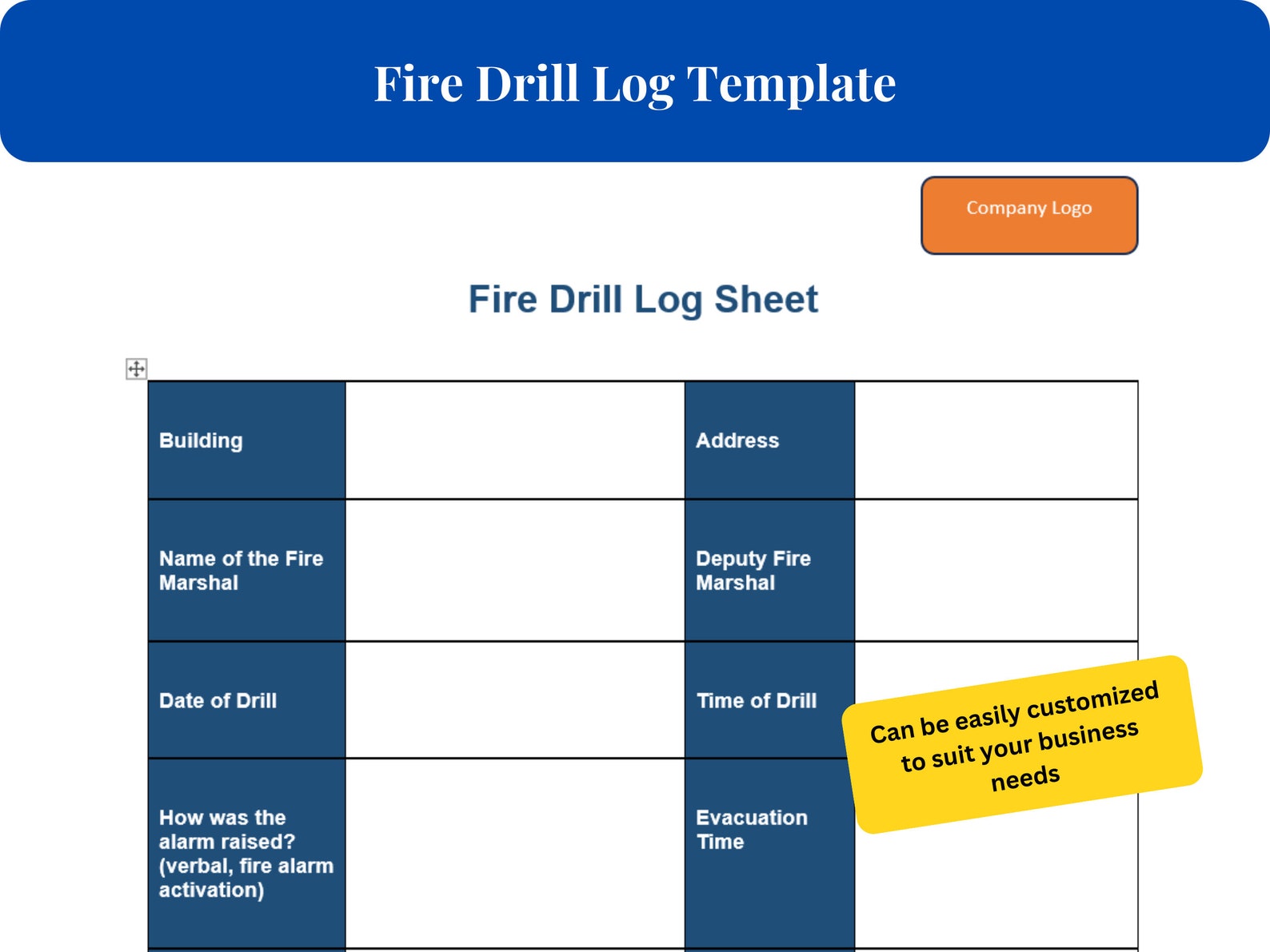 Professional Fire Drill Log Template - Streamlined Word Document ...