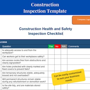 Complete Construction Health and Safety Inspection Template Word | Construction Site Inspection Template | Site Inspection Checklist |
