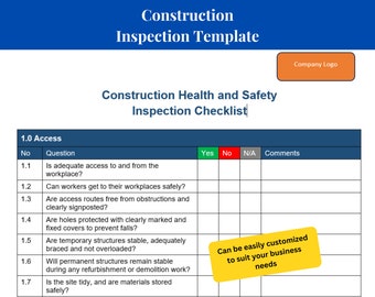 Complete Construction Health and Safety Inspection Template Word | Construction Site Inspection Template | Site Inspection Checklist |