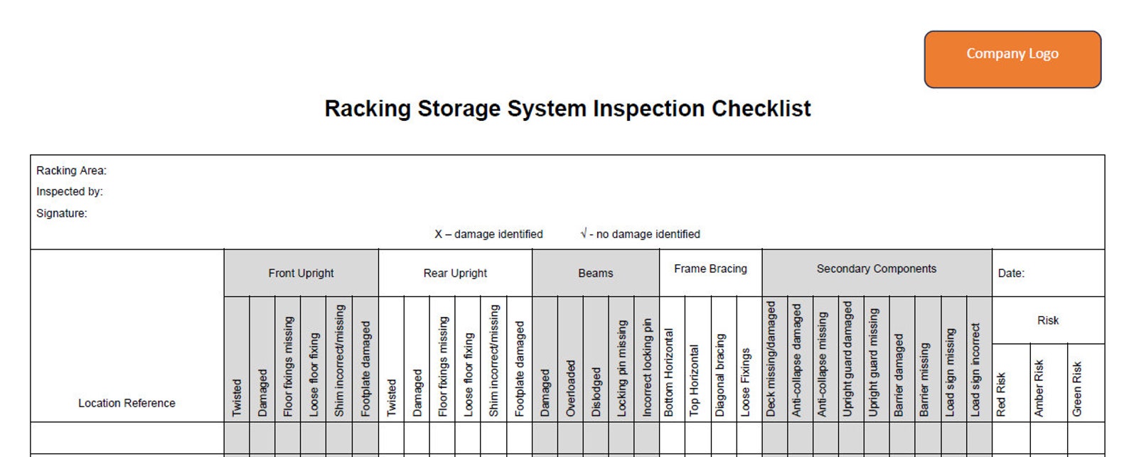 Comprehensive Racking Storage System Inspection Checklist Template