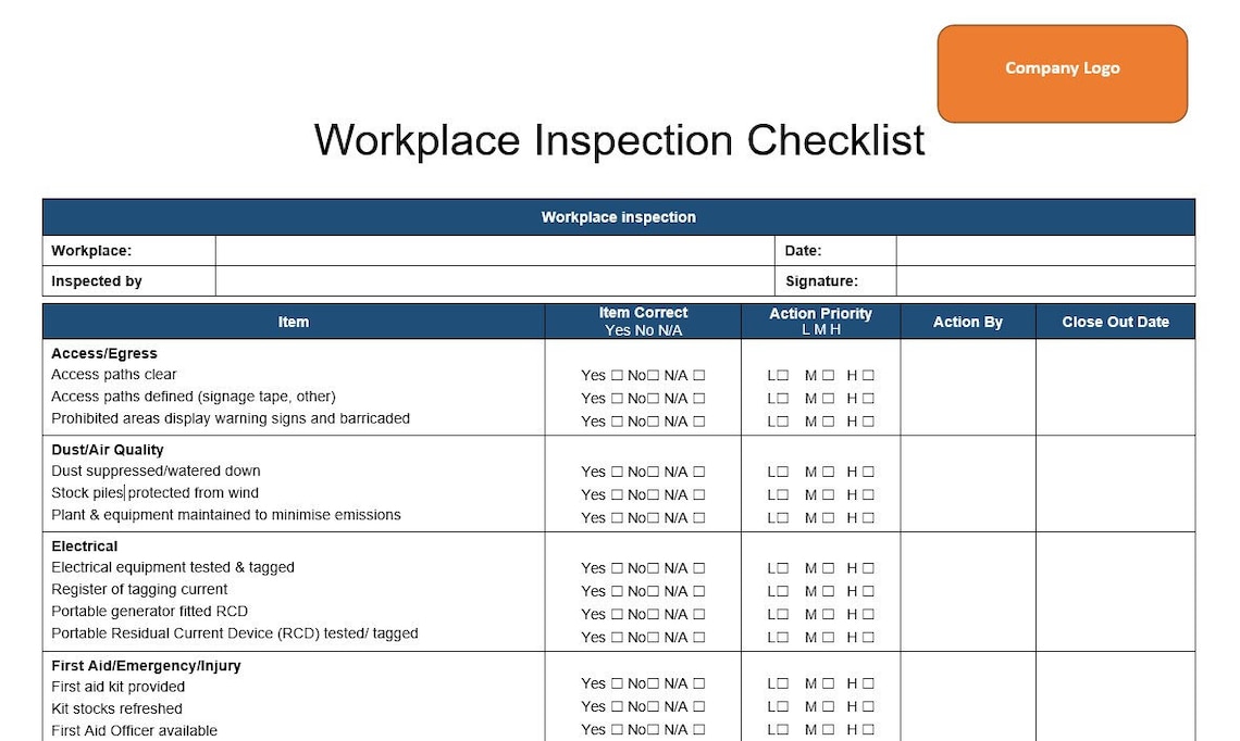 Comprehensive Workplace Inspection Checklist Template | Workplace ...
