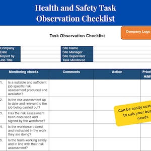 Complete Health And Safety Task Observation Checklist Template - Ensure Workplace Safety, Easy-to-Use Word Document, Instant Download
