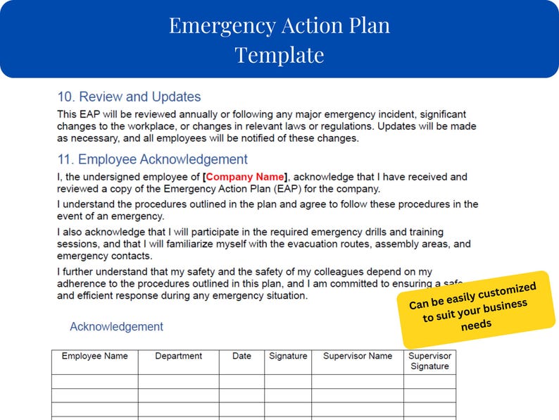 Editable Emergency Action Plan Template: Workplace Safety (6-page ...