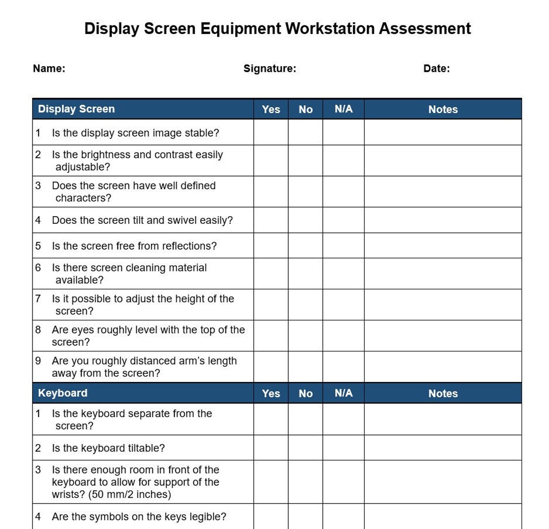 Ergonomic Assessment Checklist and Evaluation for Workplace Safety