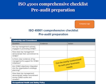 ISO 45001 Checklist for Hassle-Free Audit Success | Comprehensive ISO 45001 Pre-Audit Checklist ISO 45001 Comprehensive Checklist Template |