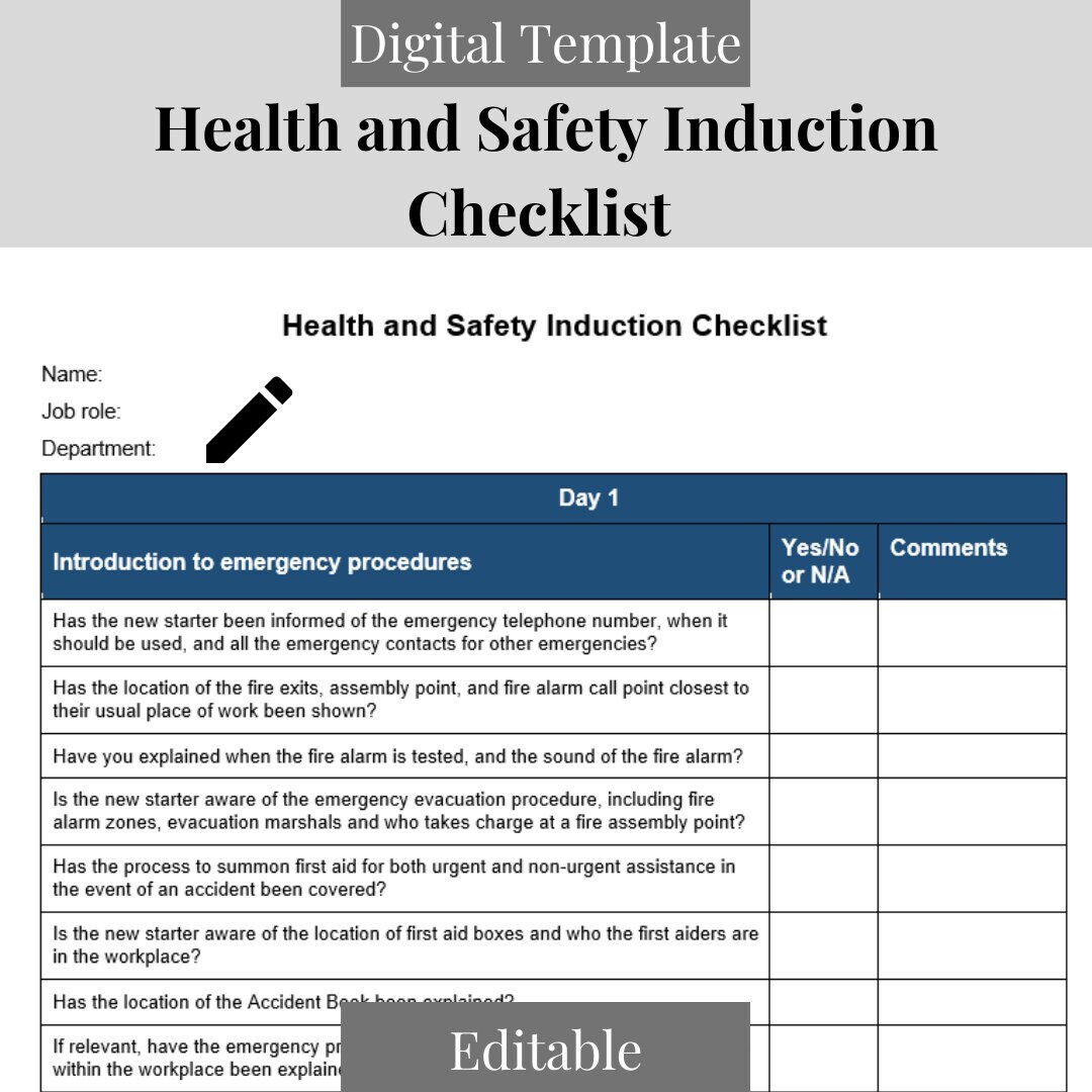Comprehensive Health And Safety Induction Checklist For Workplace Comprehensive Health And Safety Induction Checklist For Workplace