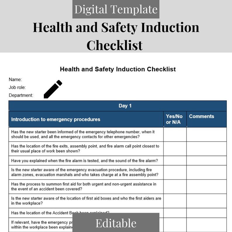 Comprehensive Health and Safety Induction Checklist for Workplace