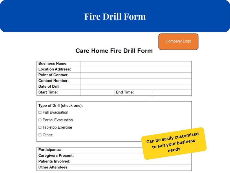 Care Home Fire Drill Template Editable Safety Checklist (printable) Etsy