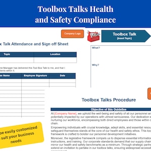 Modello, procedura e foglio di approvazione del Toolbox Talk per la conformità in materia di salute e sicurezza sul posto di lavoro / TBT Word / Toolbox Talks Scarica Word