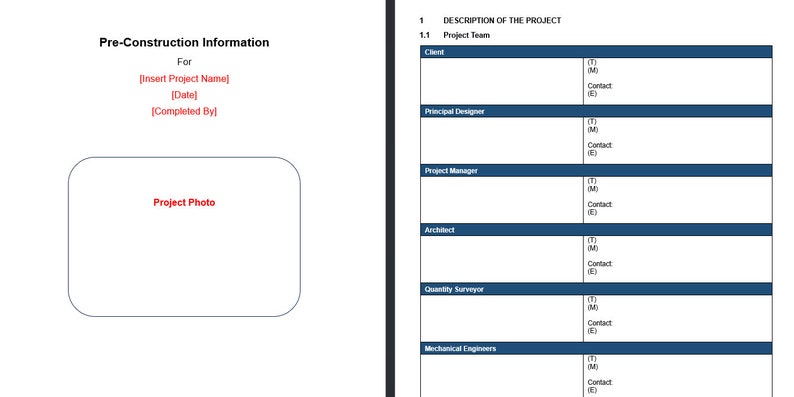 Pre Project Forms Construction Bundle Including Phase Plan Template | RAMS Template | Pre ...