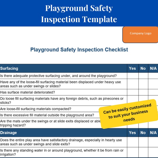 Complete veiligheidsinspectiesjabloon voor speeltuinen | Sjabloon voor checklist voor speeltuininspectie | Controlelijst veiligheidsinspectie speeltuin |