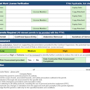 Permit to Work Template: Confined Space, Hot Works, Excavation (word ...