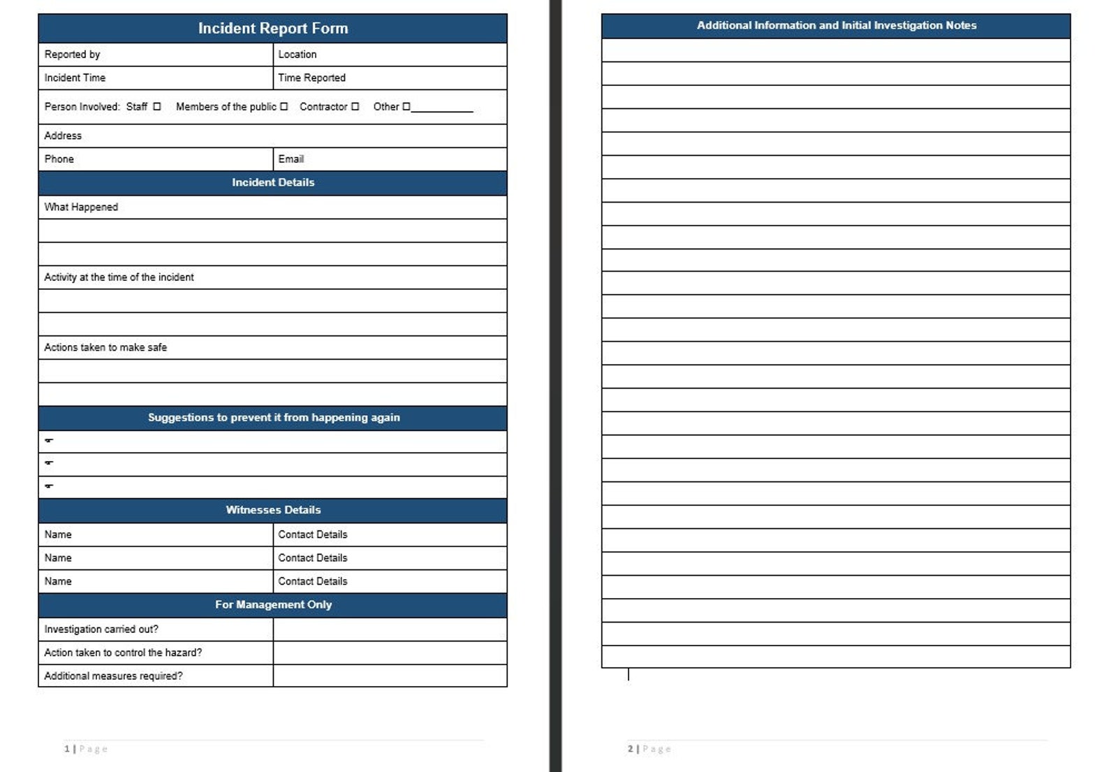 Incident Report Form Incident Reporting Template Incident Record