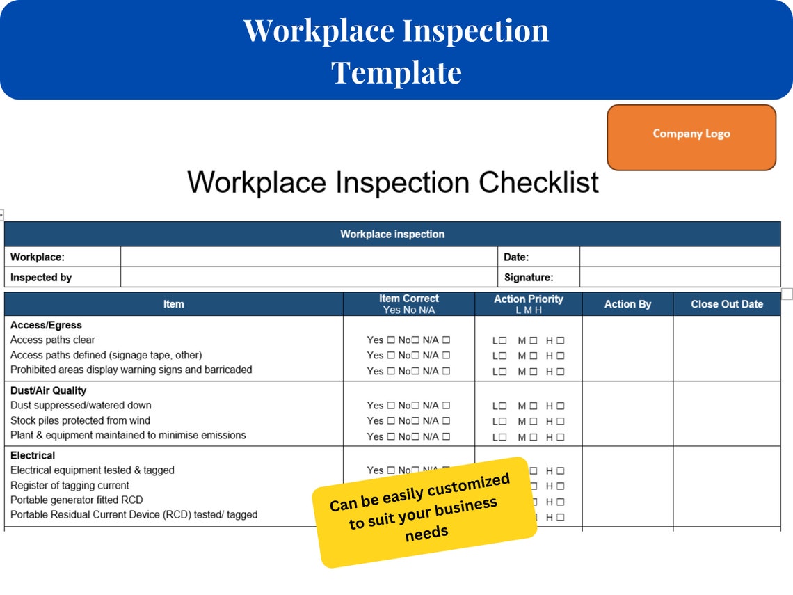 Comprehensive Workplace Inspection Checklist Template | Workplace ...