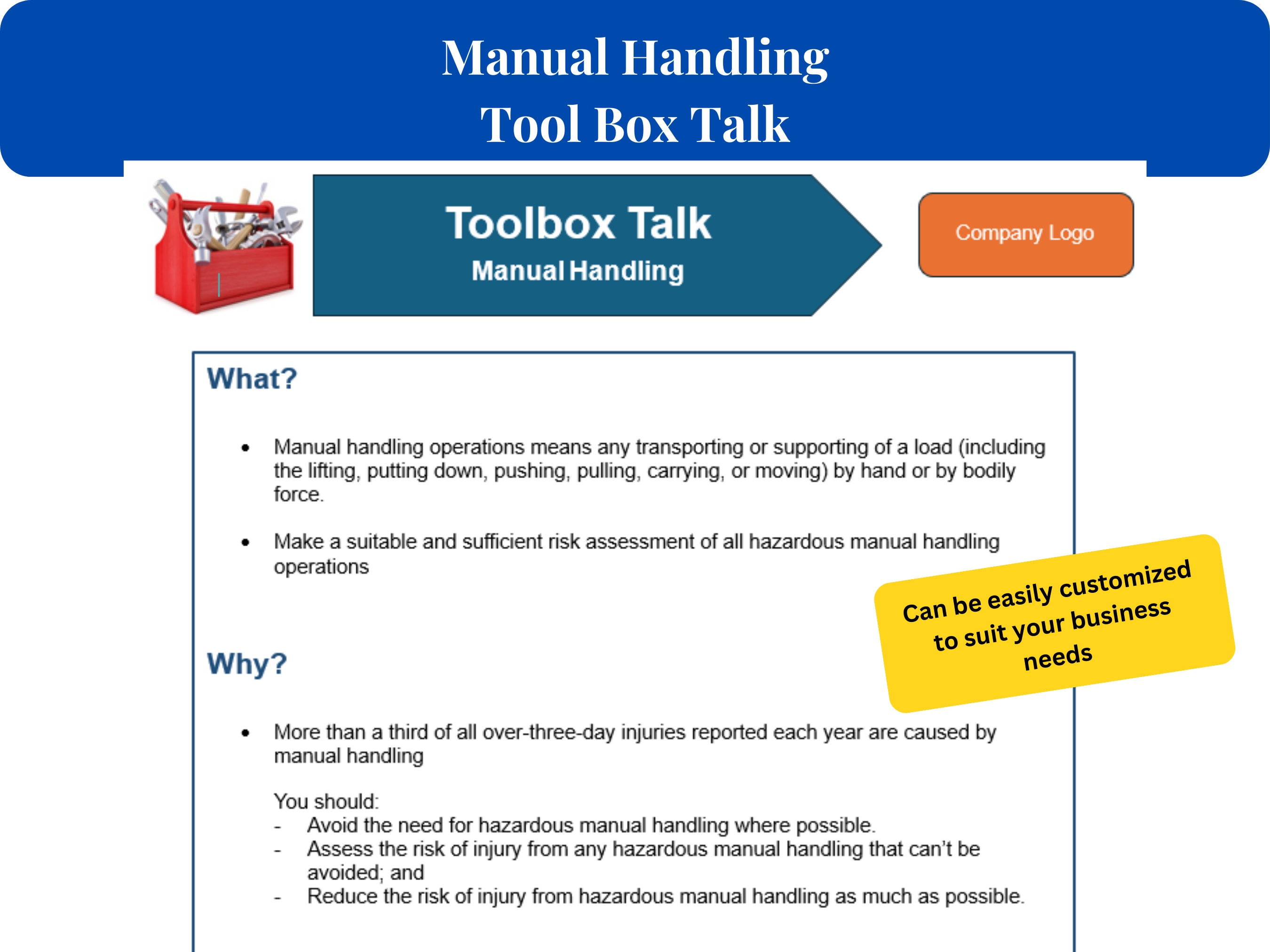 Essential Manual Handling Toolbox Talk Template in Word | Manual ...