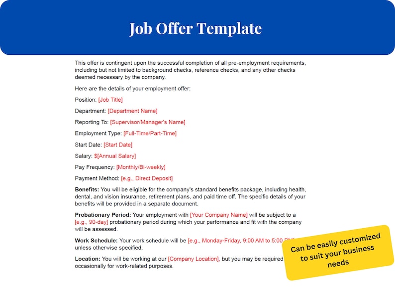 Customizable Job Offer Letter Template: Professional HR Hiring (word ...