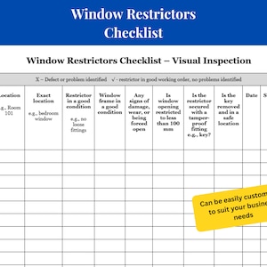 Comprehensive Window Restrictor Inspection Template | 126-Page In-Depth Inspection Form | Ensuring Safety in Care Facilities