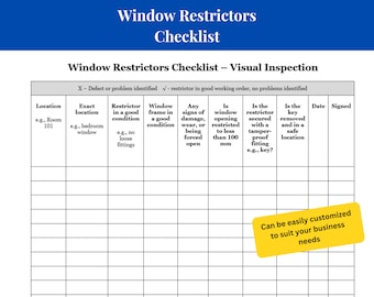 Comprehensive Window Restrictor Inspection Template | 126-Page In-Depth Inspection Form | Ensuring Safety in Care Facilities